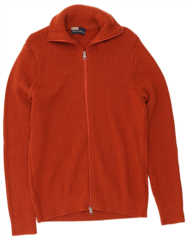 Malagrida Mens Cardigan Sweater Large Orange Merino Wool