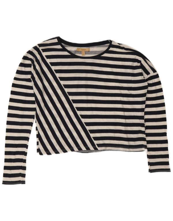 Zara Womens Crop Oversized Top Long Sleeve UK 10 Small Black Striped Cotton