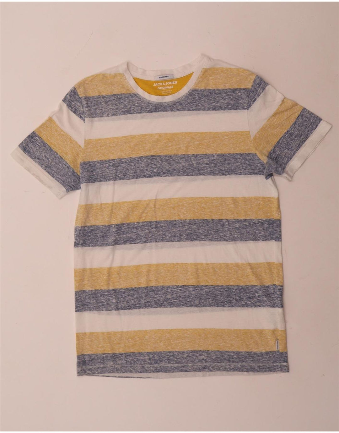 Jack & Jones Mens T-Shirt Top Large Multicoloured Striped Polyester
