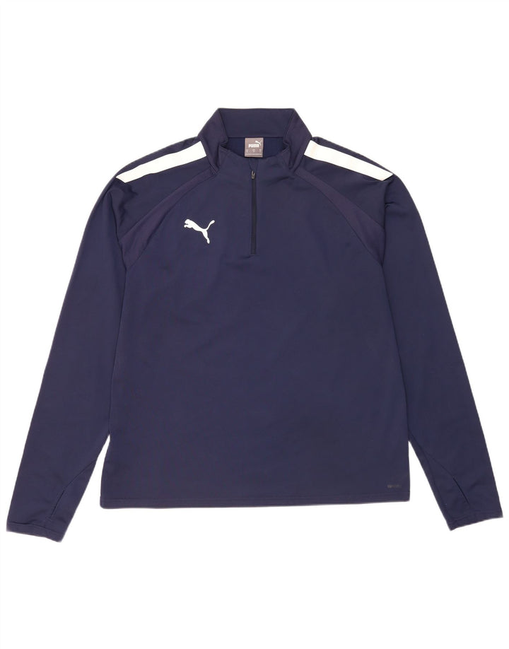 Puma Mens Zip Neck Pullover Tracksuit Top XL Navy Blue Colourblock