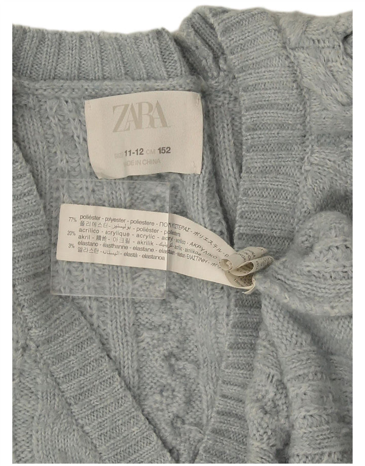 Zara Girls Cardigan Sweater 11-12 Years Blue Polyester