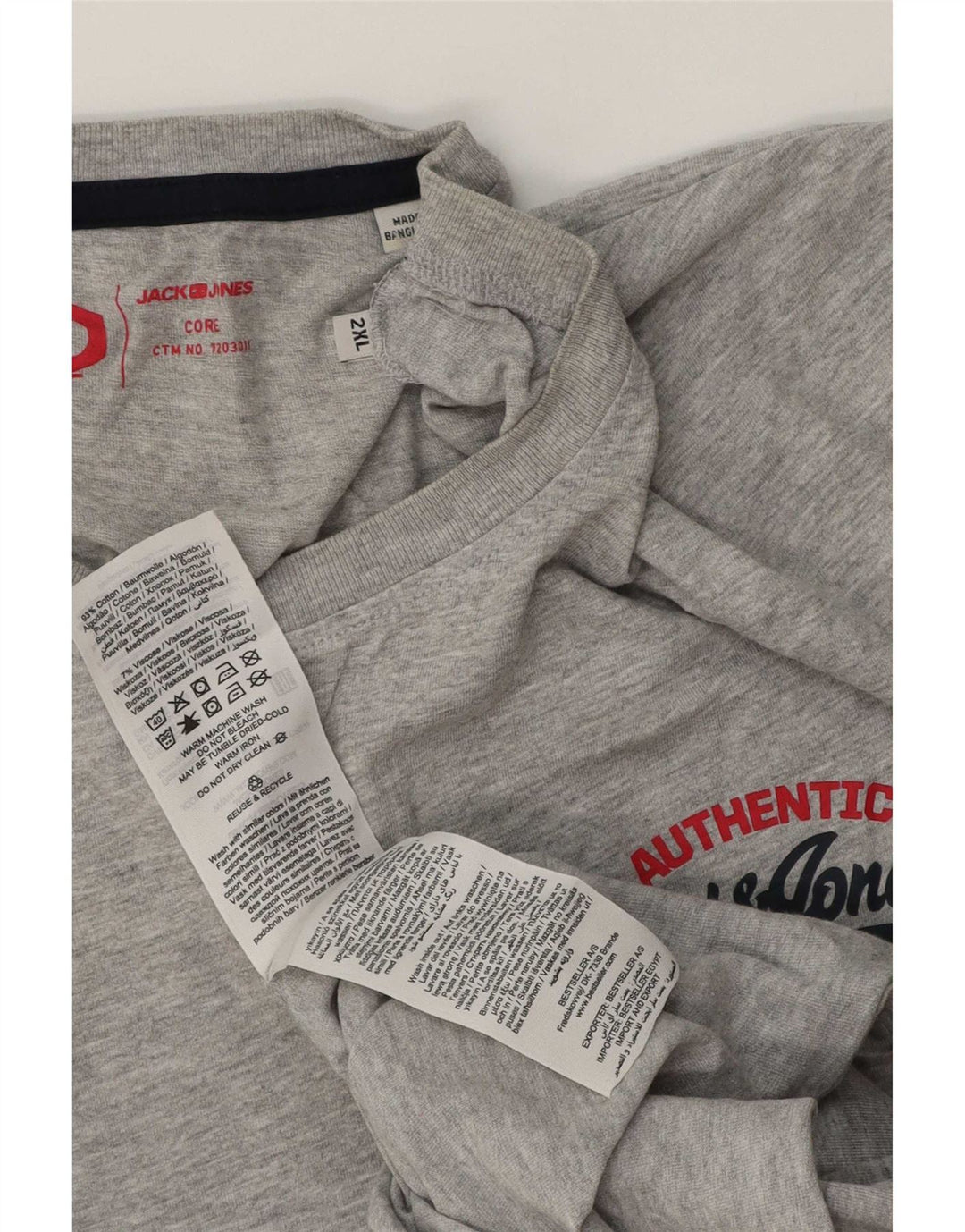 Jack & Jones Mens T-Shirt Top 2XL Grey Cotton