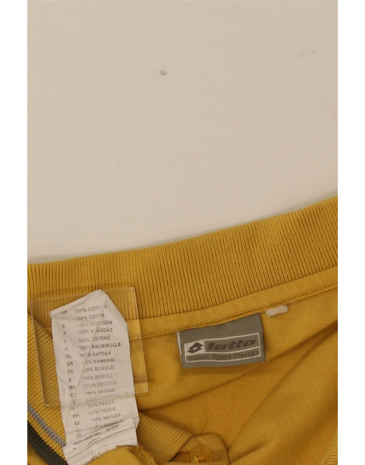 Lotto Mens Polo Shirt Large Yellow Striped Cotton