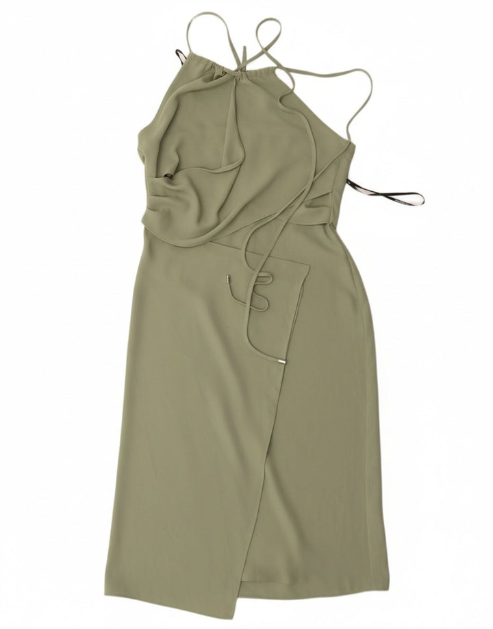 KAREN MILLEN Womens Halter Dress UK 14 Large Green Polyester