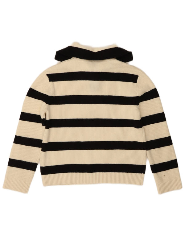 Zara Girls Polo Neck Jumper Sweater 11-12 Years Off White Striped Viscose