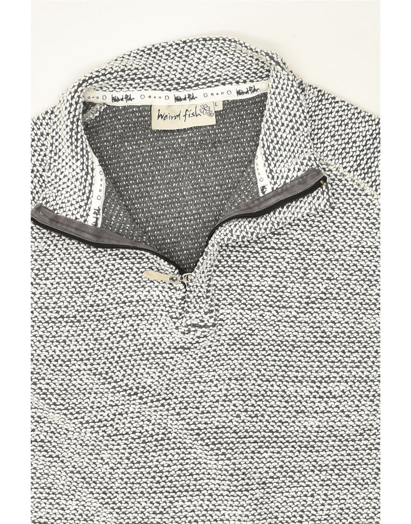 WEIRD FISH Womens Zip Neck Sweatshirt Jumper UK 16 Large Grey Cotton | Vintage Weird Fish | Thrift | Second-Hand Weird Fish | Used Clothing | Messina Hembry 