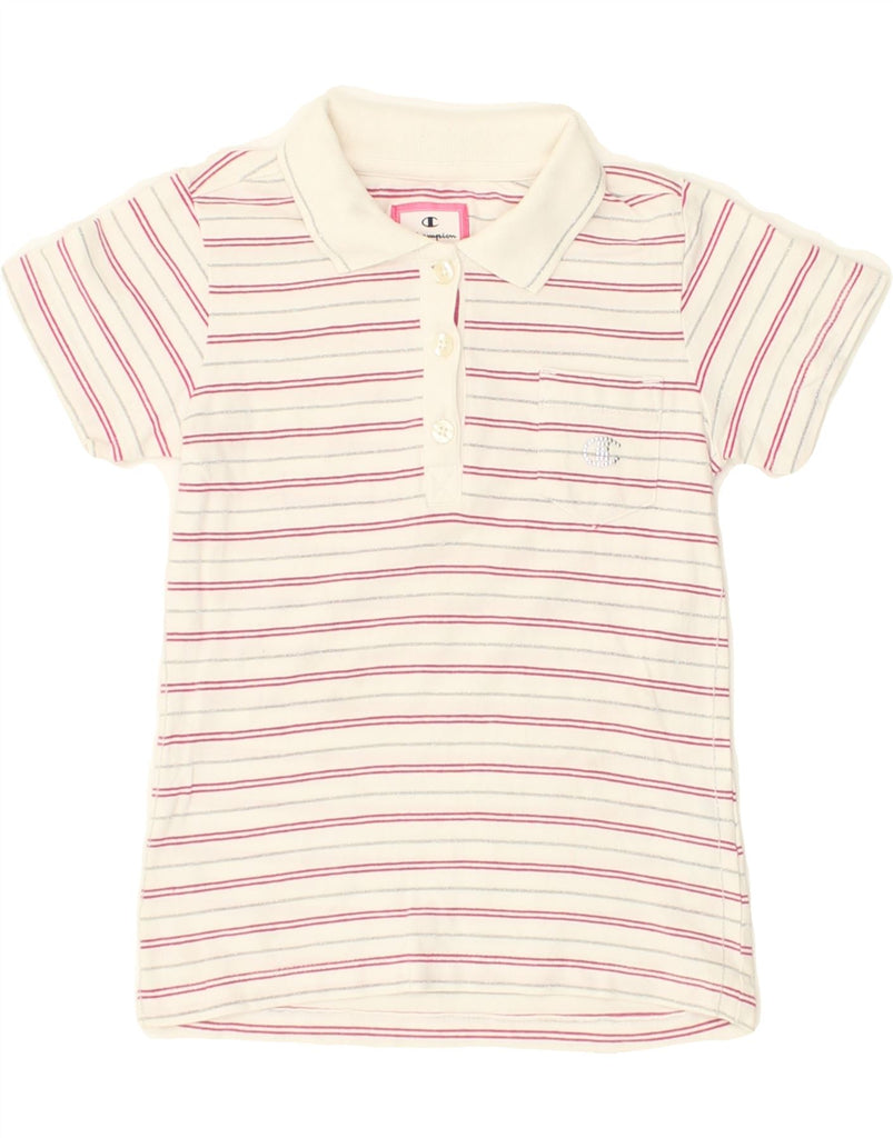 CHAMPION Boys Polo Shirt 7-8 Years Small White Striped Cotton | Vintage Champion | Thrift | Second-Hand Champion | Used Clothing | Messina Hembry 