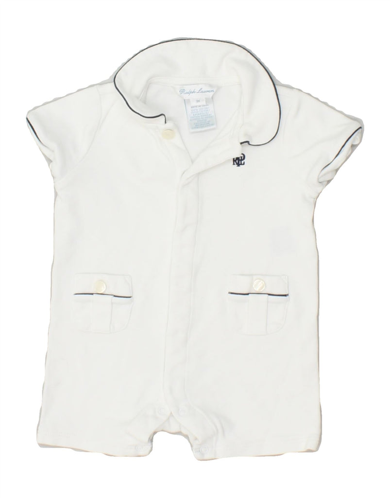 POLO RALPH LAUREN Baby Boys Playsuit 0-3 Months White Cotton | Vintage Polo Ralph Lauren | Thrift | Second-Hand Polo Ralph Lauren | Used Clothing | Messina Hembry 