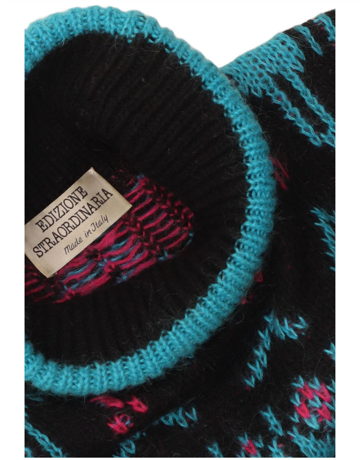 Vintage Womens Roll Neck Jumper Sweater UK 12 Medium Black Colourblock