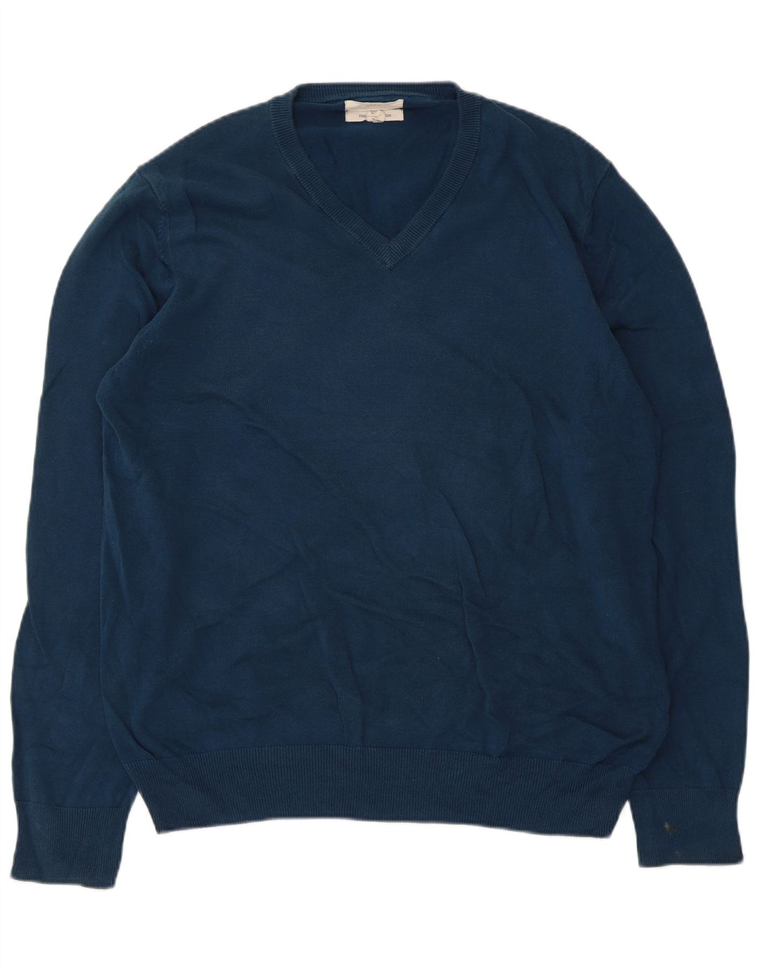 Marks & Spencer Mens V-Neck Jumper Sweater Large Blue Cotton