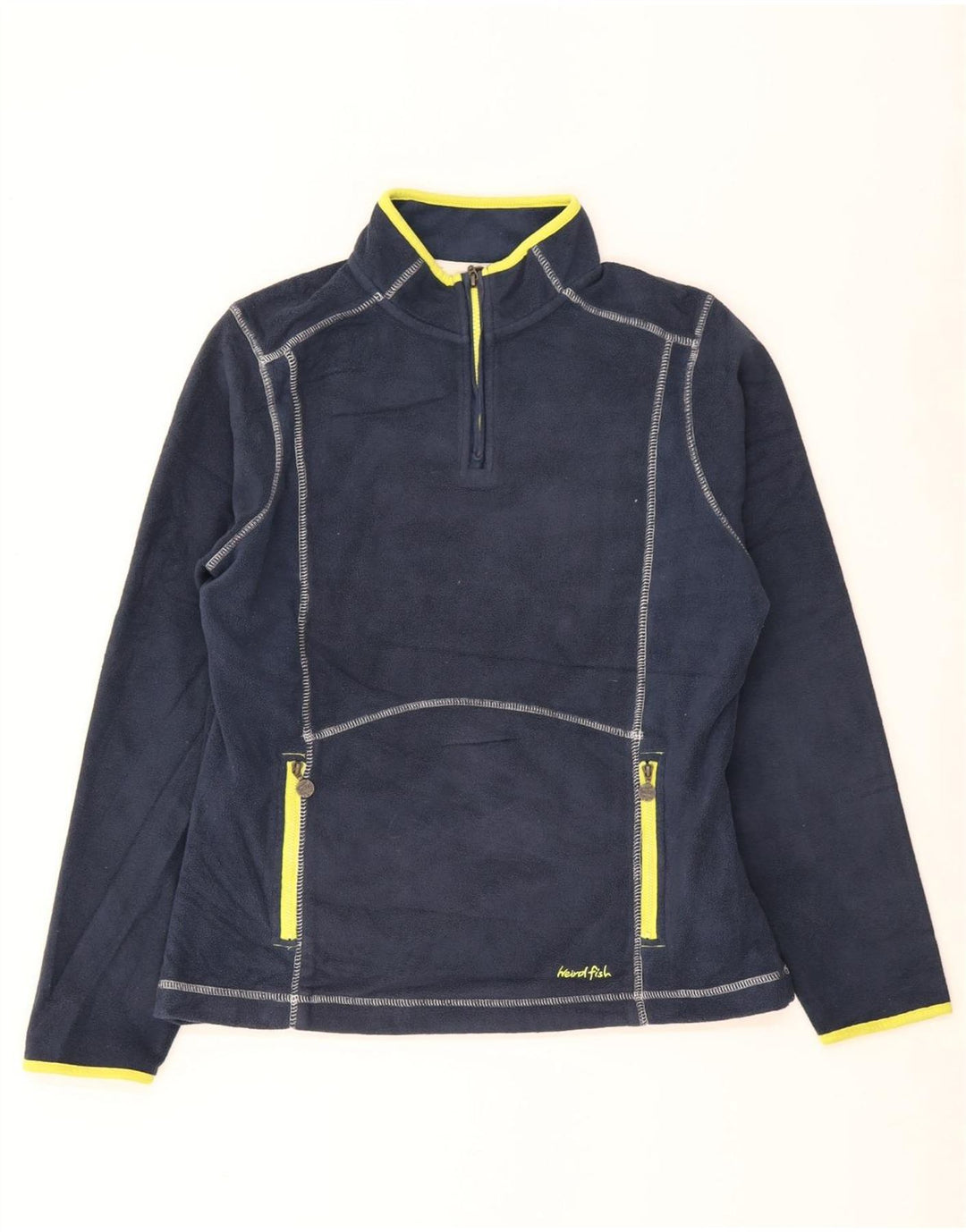Weird Fish Womens Zip Neck Fleece Jumper UK 14 Large Navy Blue Polyester