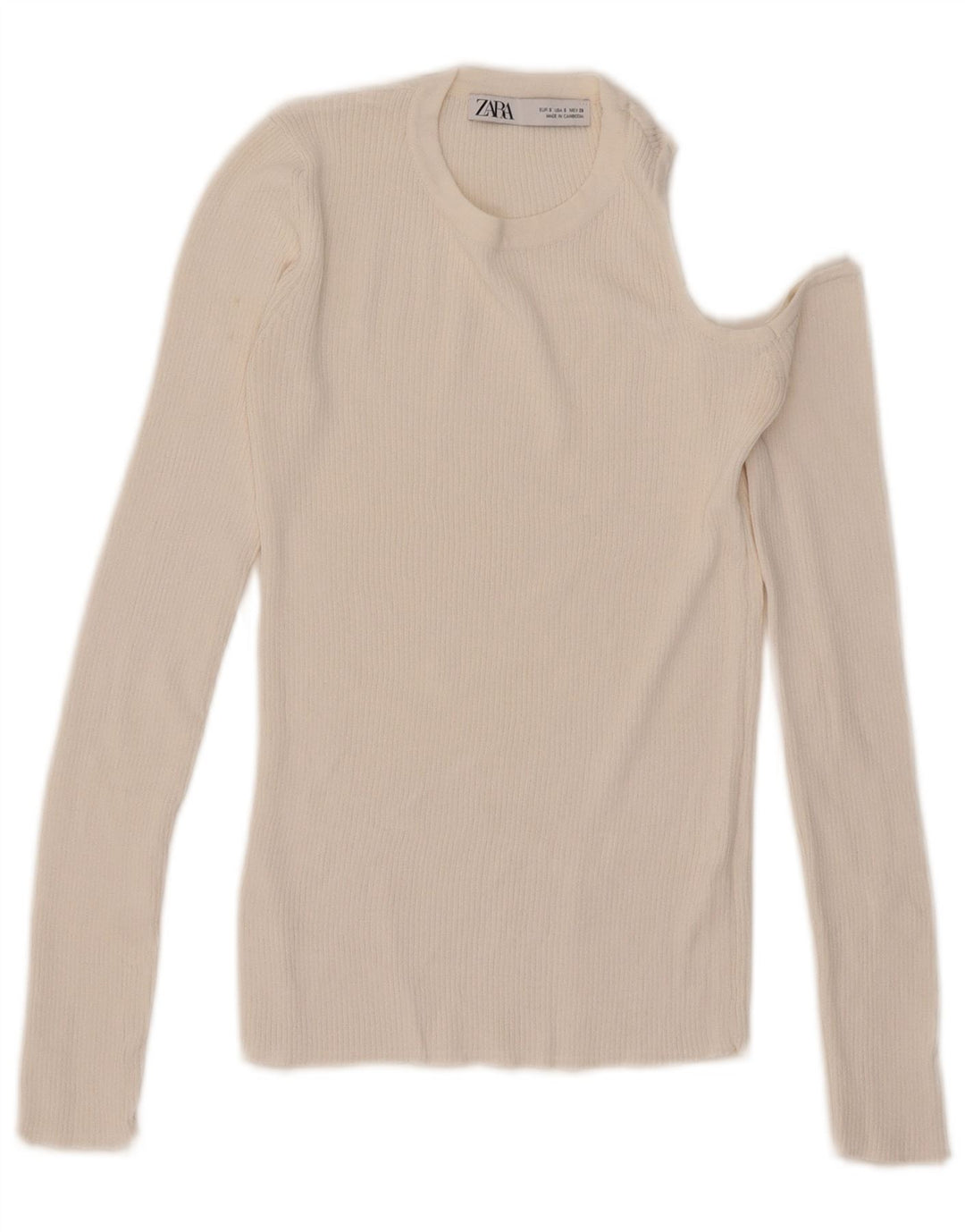 Zara Womens One Shoulder Top Long Sleeve UK 8 Small White