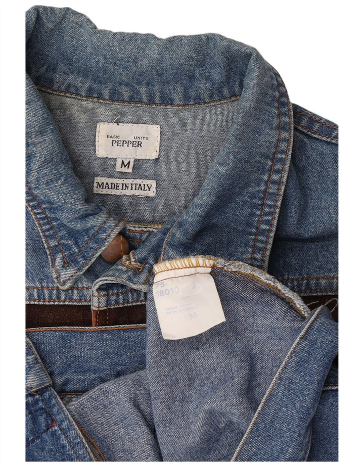 Vintage Womens Crop Oversized Denim Jacket UK 14 Medium Blue Cotton