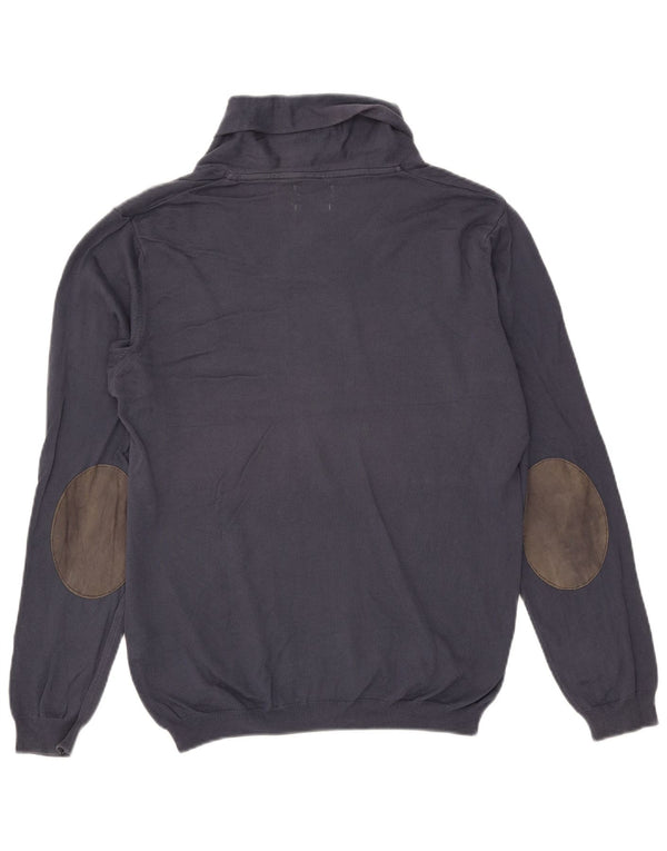 Zara Mens Shawl Neck Jumper Sweater Medium Navy Blue Cotton