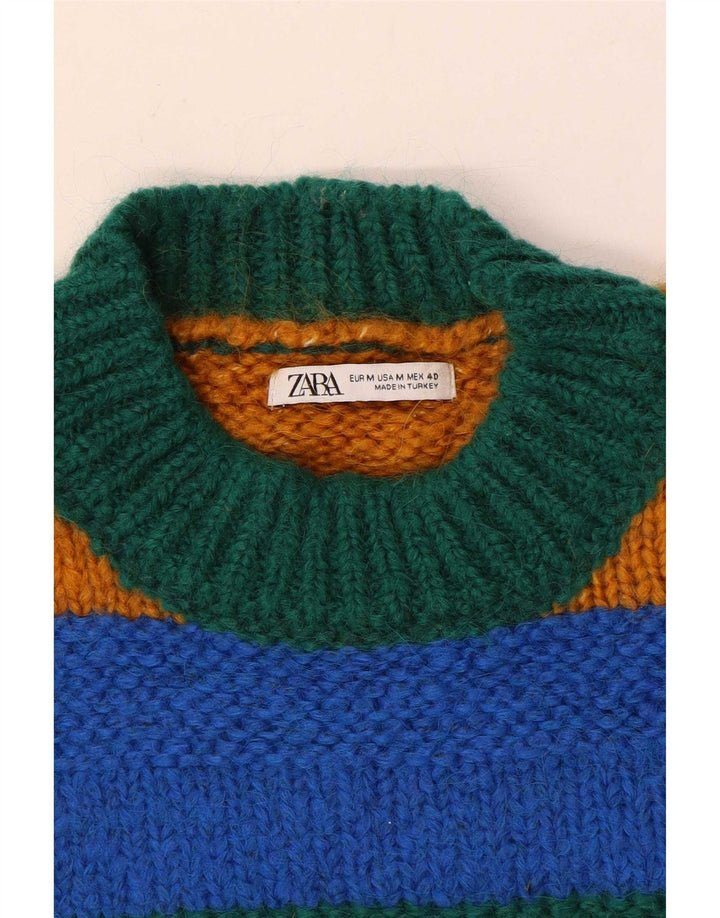 Zara Mens Crew Neck Jumper Sweater Medium Multicoloured Striped