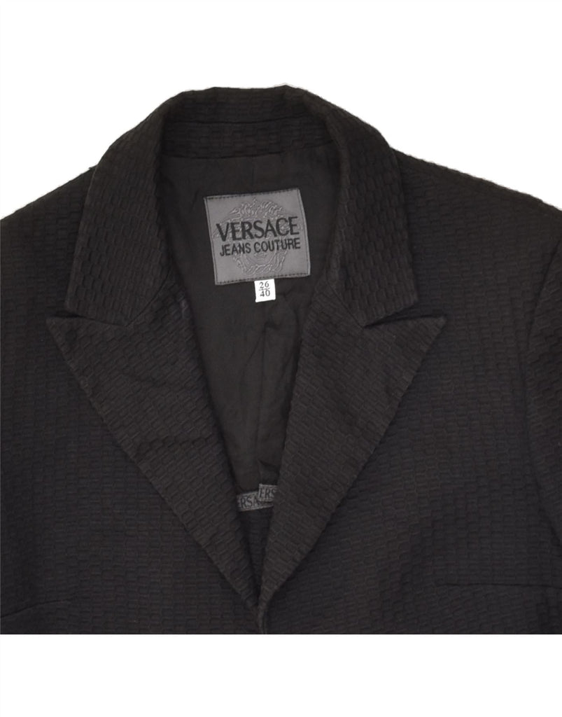 VERSACE Womens 1 Button Blazer Jacket IT 40 Small Black Cotton | Vintage Versace | Thrift | Second-Hand Versace | Used Clothing | Messina Hembry 