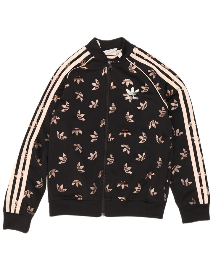 Adidas Boys Graphic Tracksuit Top Jacket 9-10 Years Black Polyester Sports