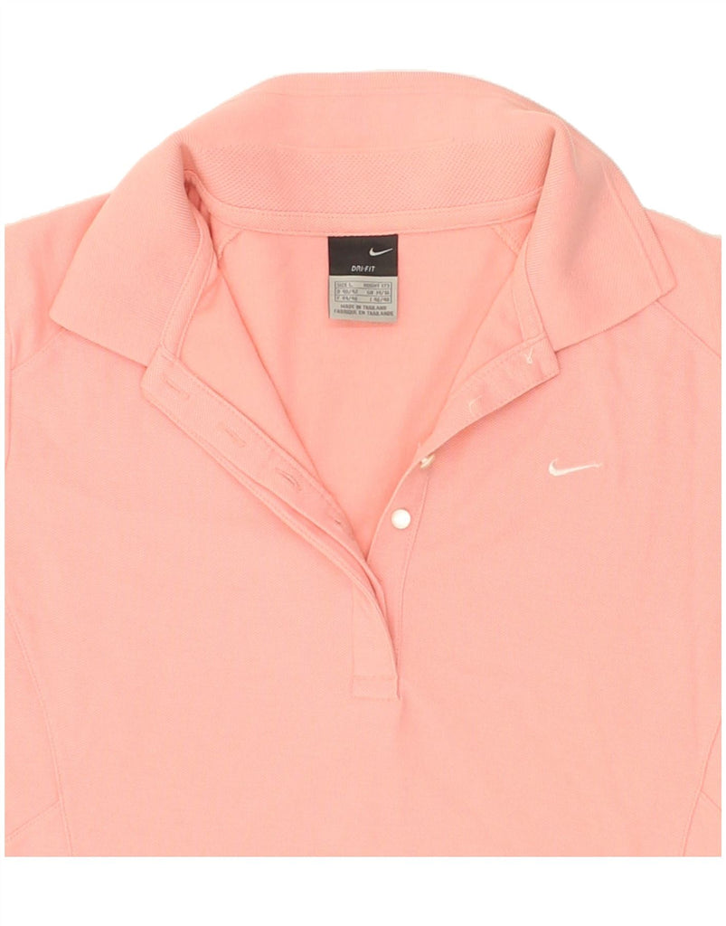 NIKE Womens Dri Fit Polo Shirt UK 14/16 Large Pink Cotton Vintage Nike and Second-Hand Nike from Messina Hembry 