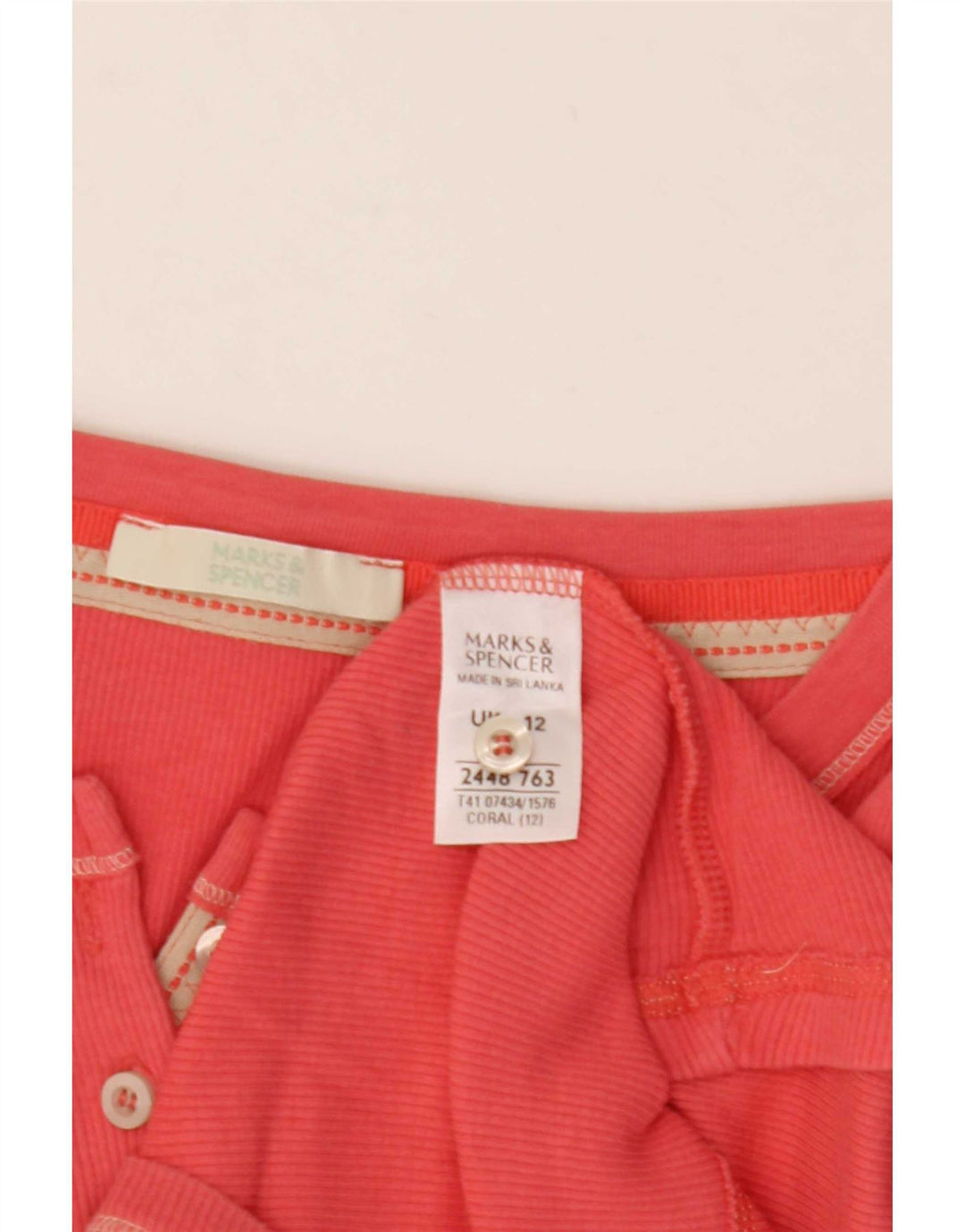 Marks & Spencer Womens Top Long Sleeve UK 12 Medium Pink Cotton