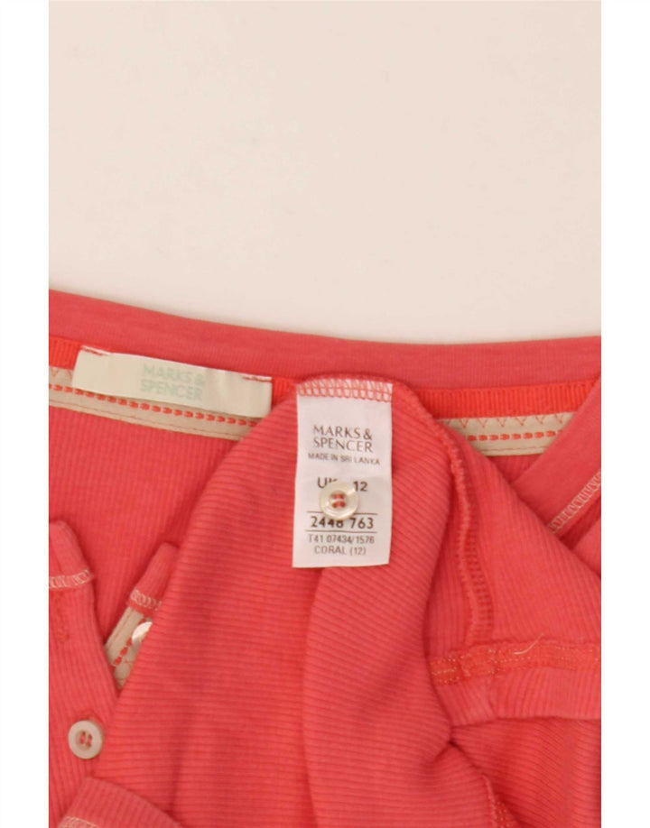 Marks & Spencer Womens Top Long Sleeve UK 12 Medium Pink Cotton