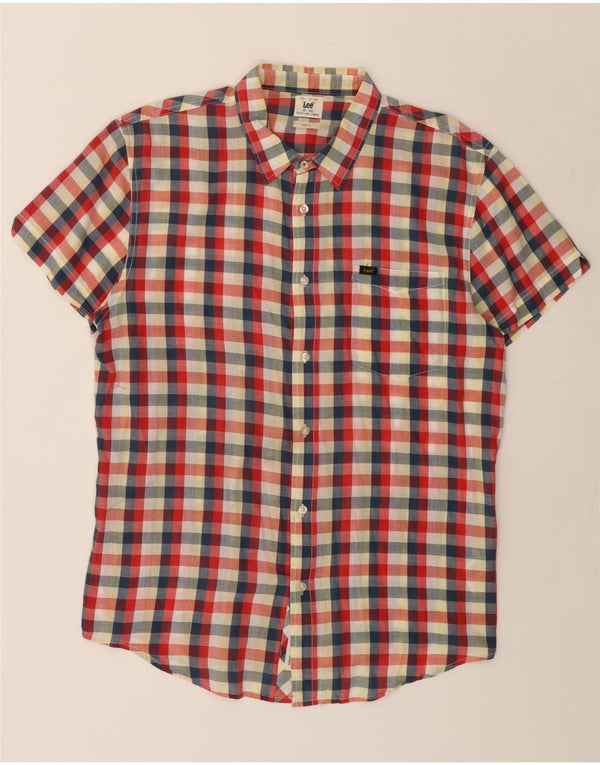 LEE Mens Slim Fit Short Sleeve Shirt 2XL Red Check Cotton