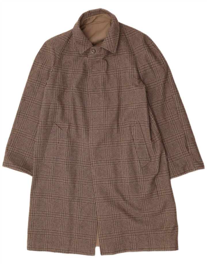 Vintage Mens Reversible Overcoat UK 40 Large Beige Check Polyester