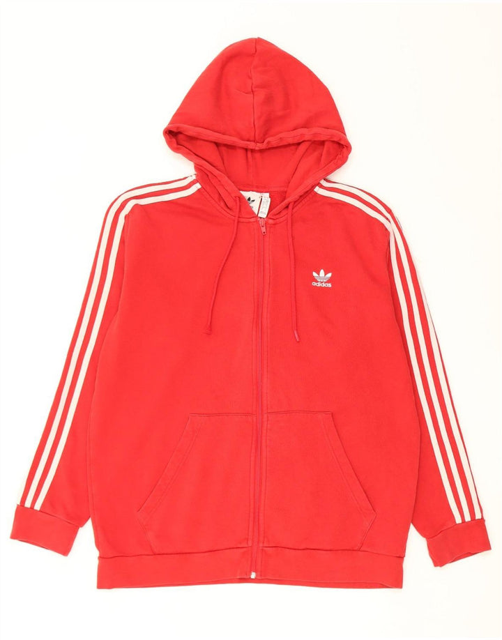 Adidas Mens Zip Hoodie Sweater Large Red Cotton
