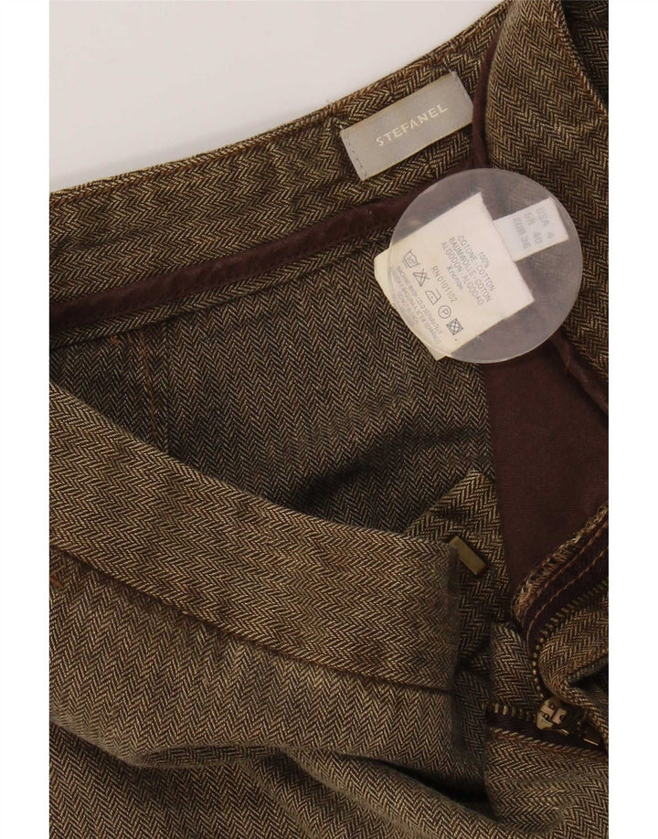 Stefanel Womens Cropped Trousers EU 36 Small W28 L21 Brown Herringbone