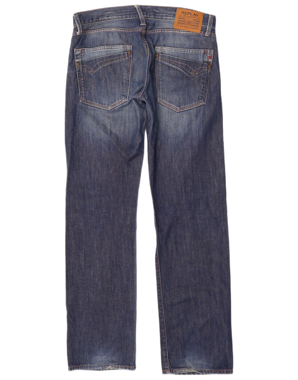 Replay Mens Gybson Straight Jeans W33 L34 Blue Cotton