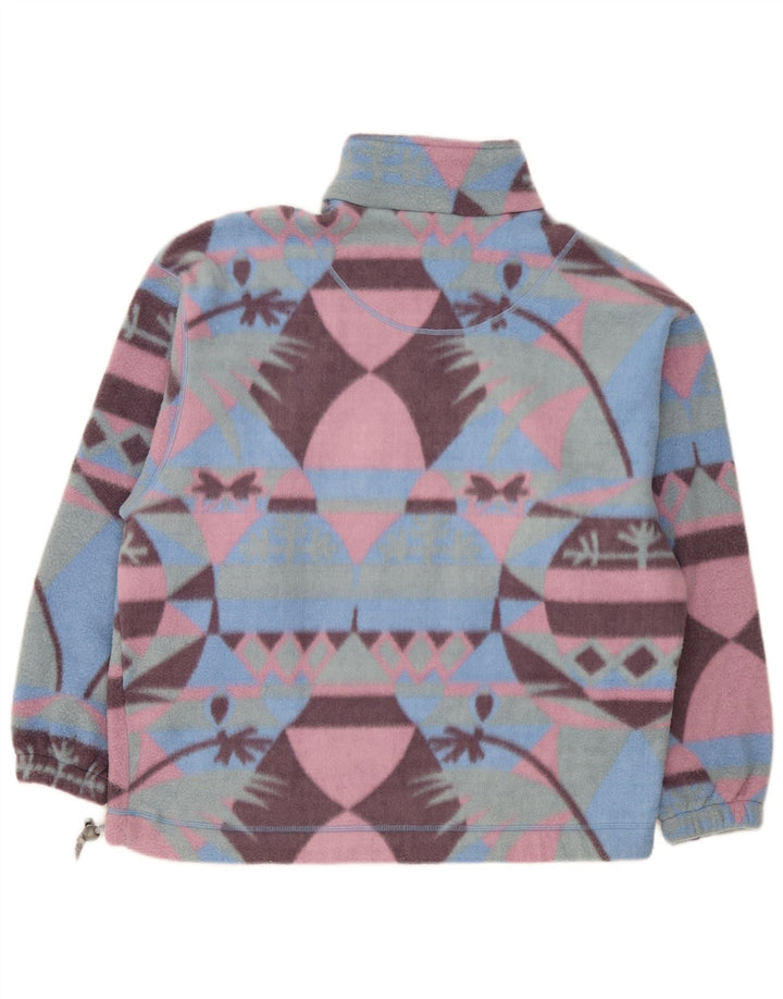 Vintage Mens Zip Neck Fleece Jumper Large Multicoloured Fair Isle