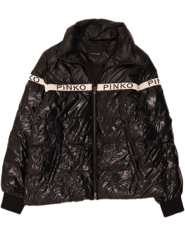 PINKO Womens Graphic Padded Jacket US 8 Medium Black Polyester Vintage Pinko and Second-Hand Pinko from Messina Hembry 
