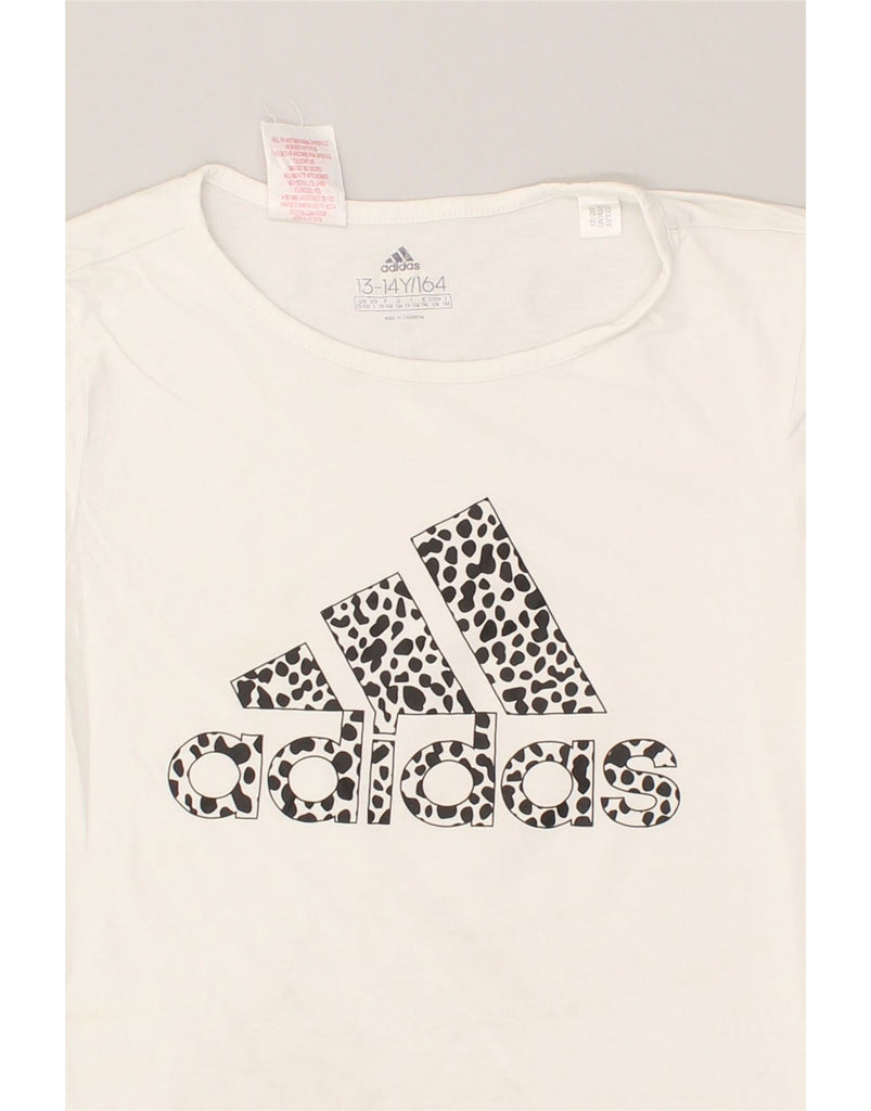 ADIDAS Girls Graphic T-Shirt Top 13-14 Years White Cotton | Vintage Adidas | Thrift | Second-Hand Adidas | Used Clothing | Messina Hembry 