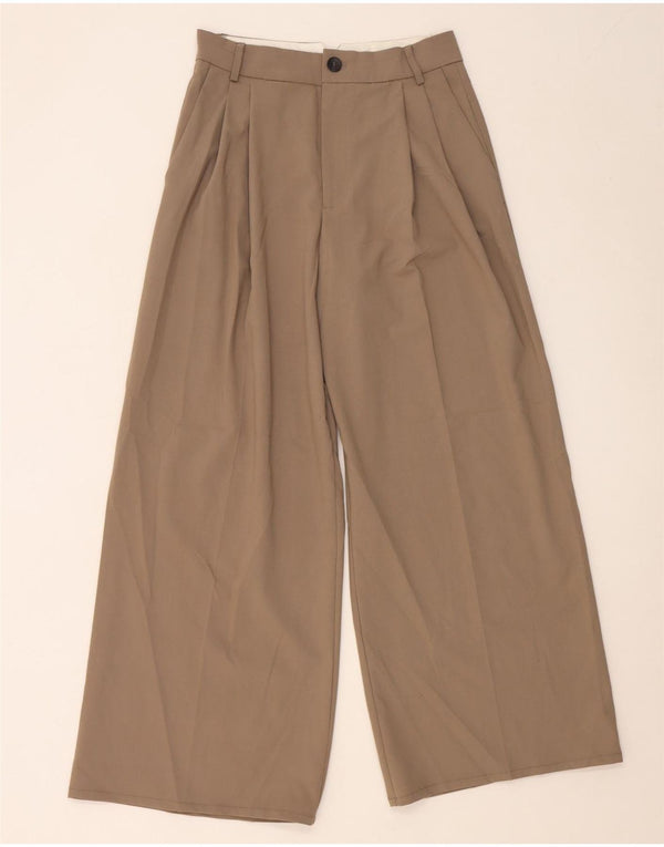 Zara Womens High Waist Wide Leg Casual Trousers Small W27 L29 Beige