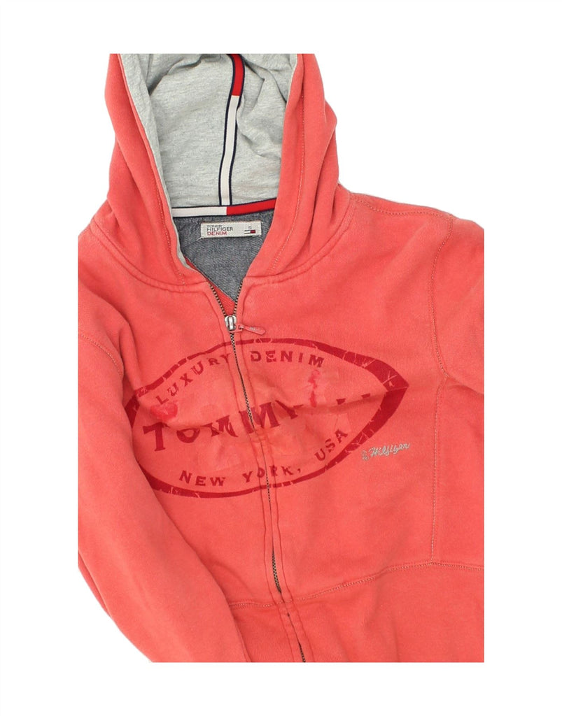 TOMMY HILFIGER Womens Graphic Zip Hoodie Sweater UK 10 Small Red Cotton | Vintage Tommy Hilfiger | Thrift | Second-Hand Tommy Hilfiger | Used Clothing | Messina Hembry 