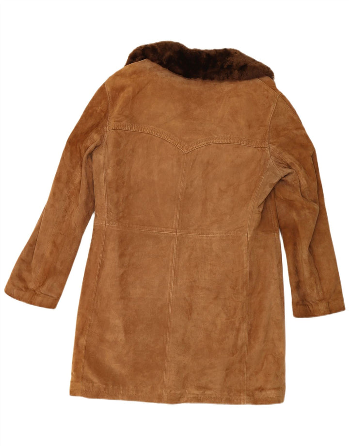Vintage Mens Shearling Overcoat IT 48 Medium Brown Leather
