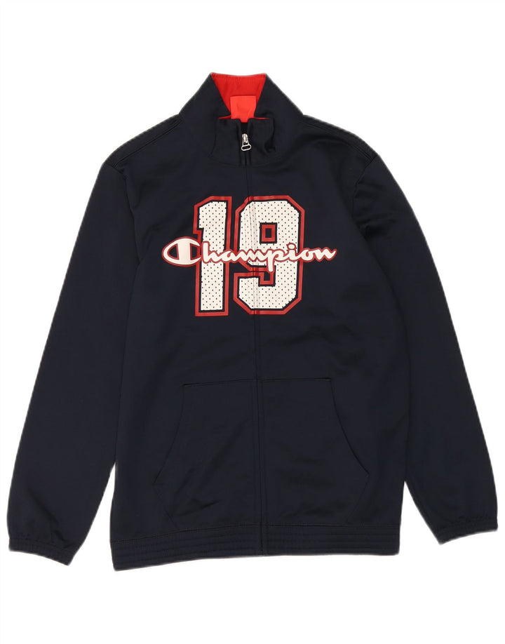 CHAMPION Boys Graphic Tracksuit Top Jacket 11-12 Years Large Navy Blue