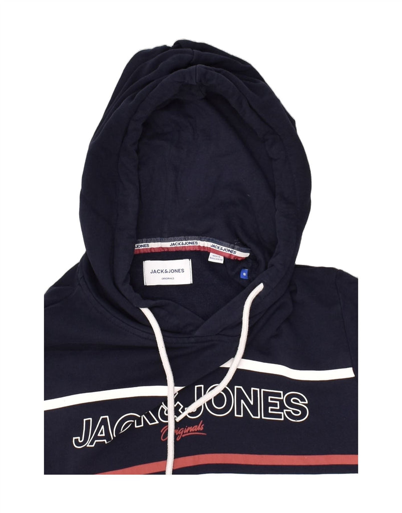 JACK & JONES Mens Graphic Hoodie Jumper Small Navy Blue Striped Cotton | Vintage Jack & Jones | Thrift | Second-Hand Jack & Jones | Used Clothing | Messina Hembry 