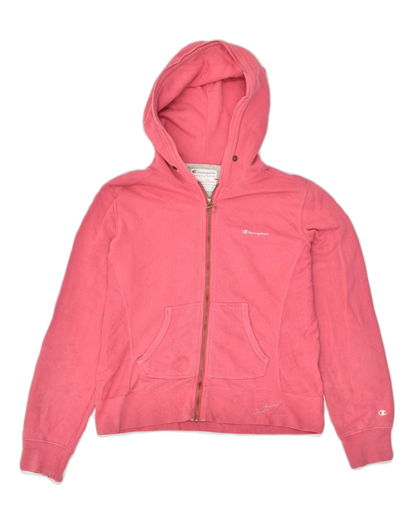 CHAMPION Womens Zip Hoodie Sweater UK 14 Medium Pink Cotton | Vintage Champion | Thrift | Second-Hand Champion | Used Clothing | Messina Hembry 