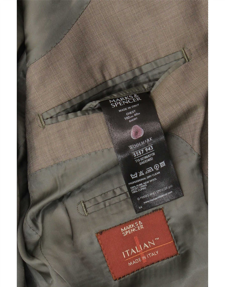 Marks & Spencer Mens 3 Button Blazer Jacket UK 40 Medium Khaki New Wool