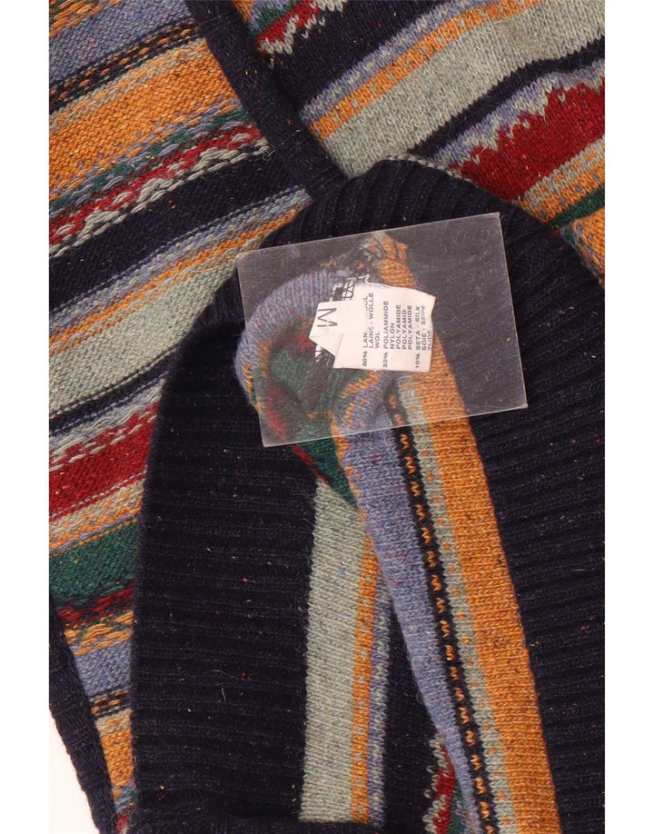 Vintage Mens Sleeveless Cardigan Sweater Medium Multicoloured Striped Wool