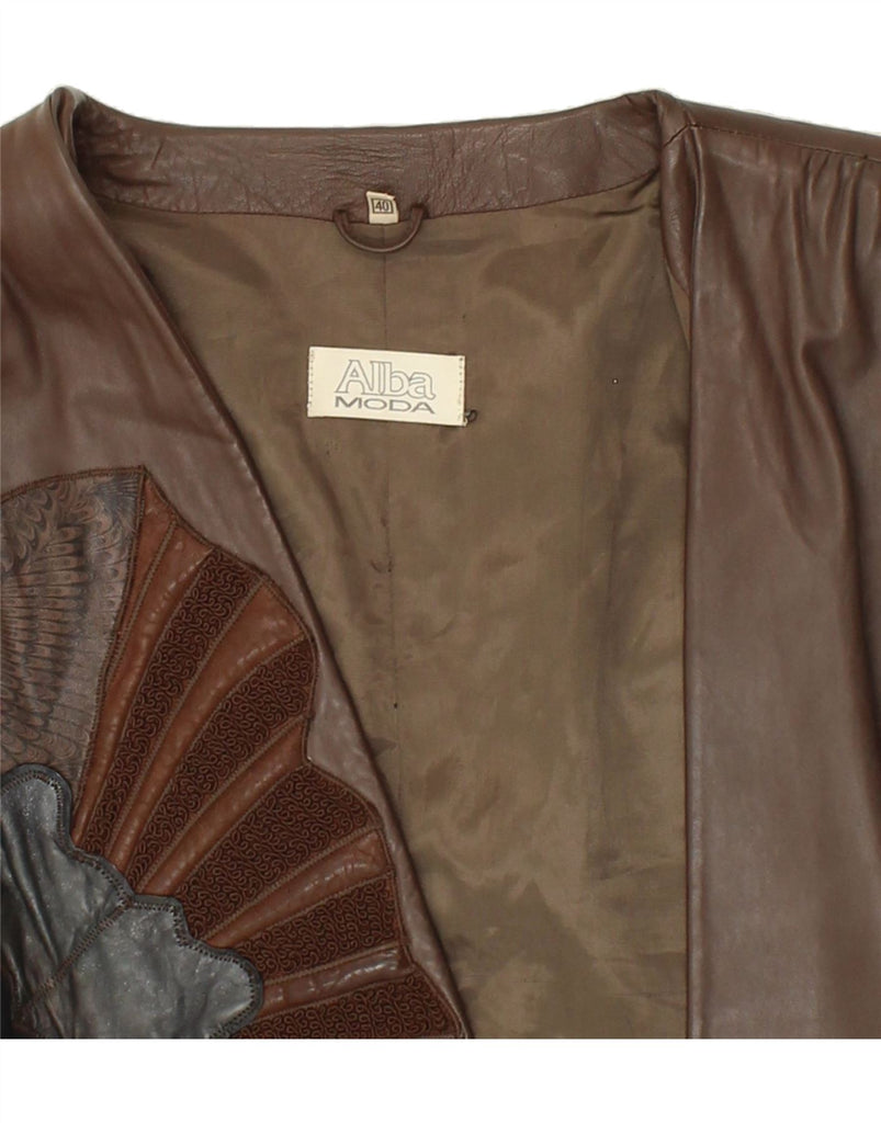 ALBA MODA Womens Pullover Graphic Jacket IT 40 Small Brown Floral Leather | Vintage Alba Moda | Thrift | Second-Hand Alba Moda | Used Clothing | Messina Hembry 