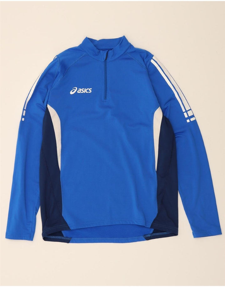 ASICS Womens Zip Neck Pullover Tracksuit Top UK 18 XL Blue Colourblock Vintage Asics and Second-Hand Asics from Messina Hembry 