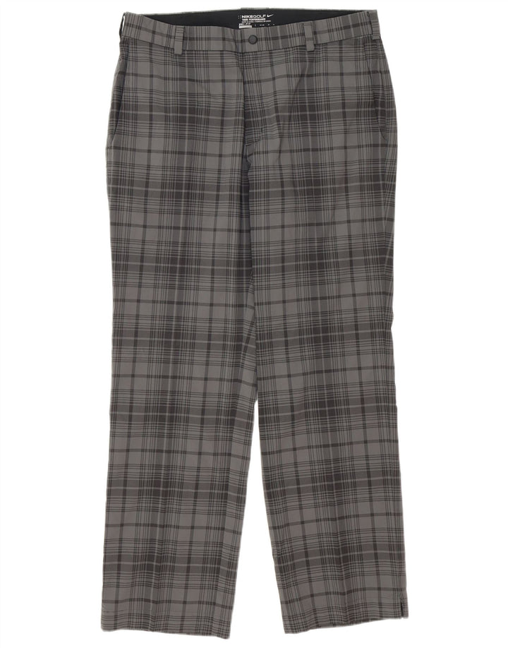 Nike Mens Dri Fit Straight Chino Trousers W34 L31 Grey Check Polyester