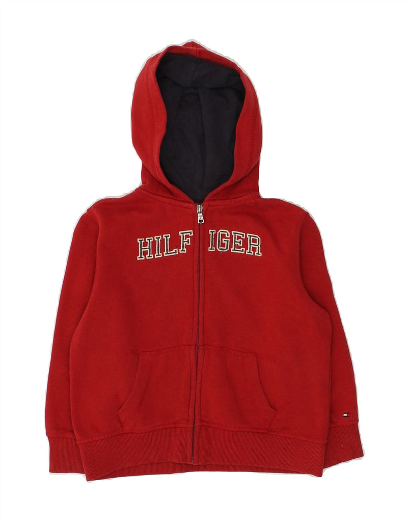 TOMMY HILFIGER Boys Graphic Zip Hoodie Sweater 3-4 Years Red Cotton | Vintage Tommy Hilfiger | Thrift | Second-Hand Tommy Hilfiger | Used Clothing | Messina Hembry 