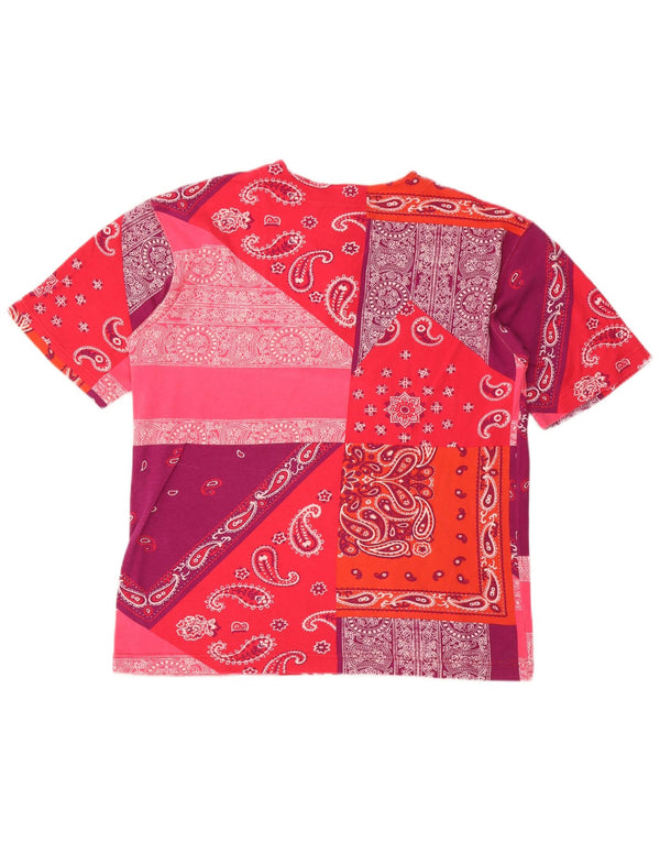 Vintage Womens T-Shirt Top UK 16 Large Pink Paisley Cotton