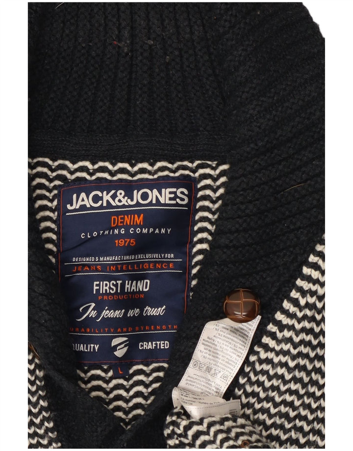 Jack & Jones Mens Cardigan Sweater Large Black Chevron Acrylic