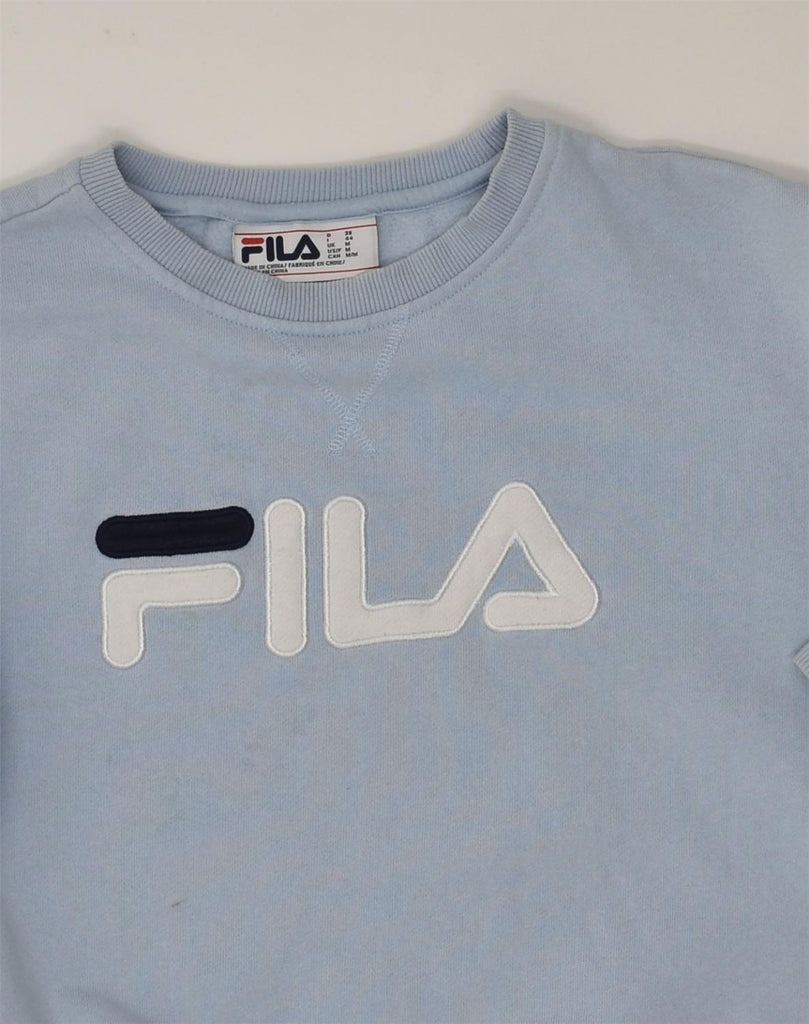 FILA Womens Graphic Sweatshirt Jumper UK 14 Medium Blue Cotton | Vintage Fila | Thrift | Second-Hand Fila | Used Clothing | Messina Hembry 