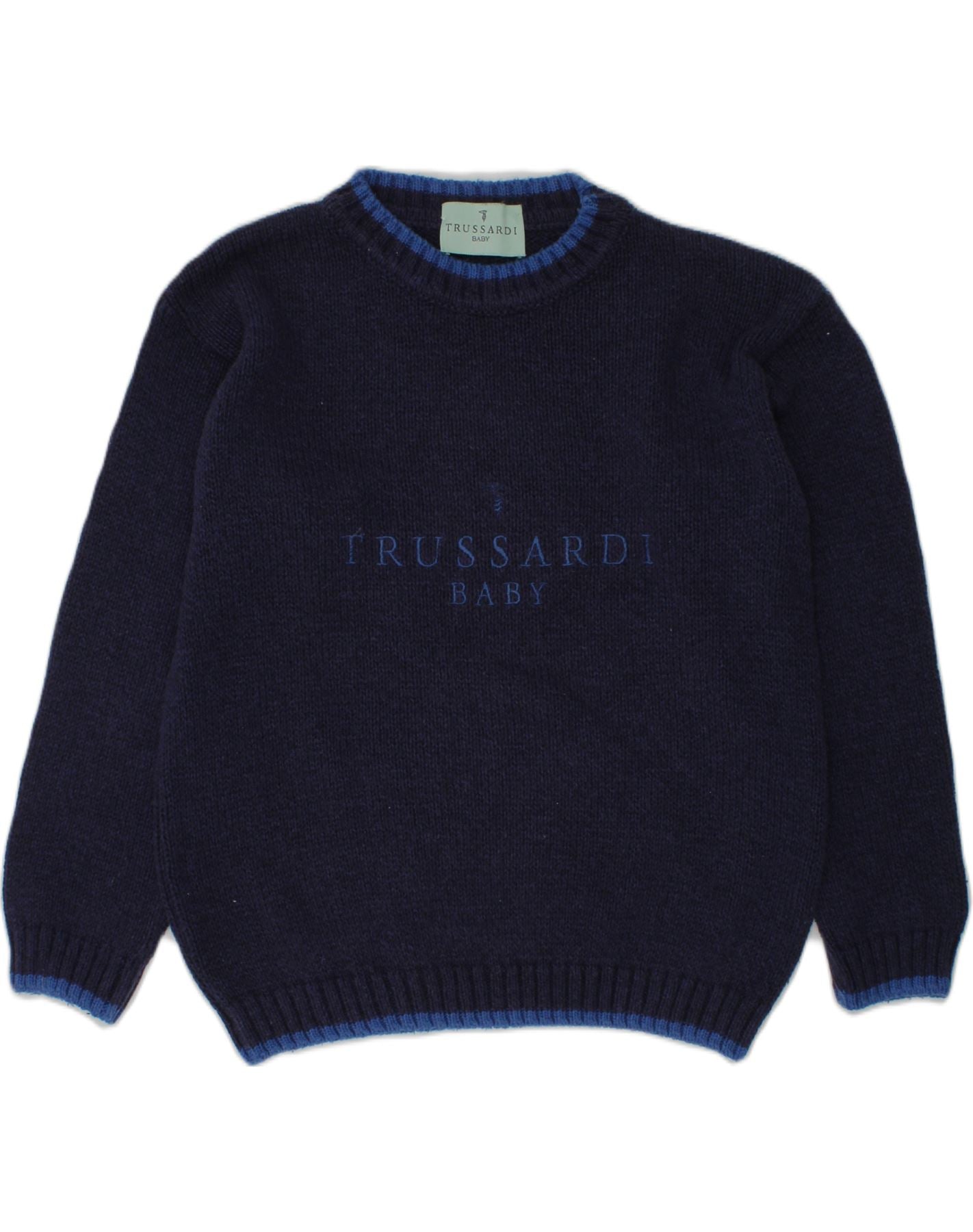 Maglione girocollo con grafica TRUSSARDI per bambini 8-9 anni in cotone blu navy