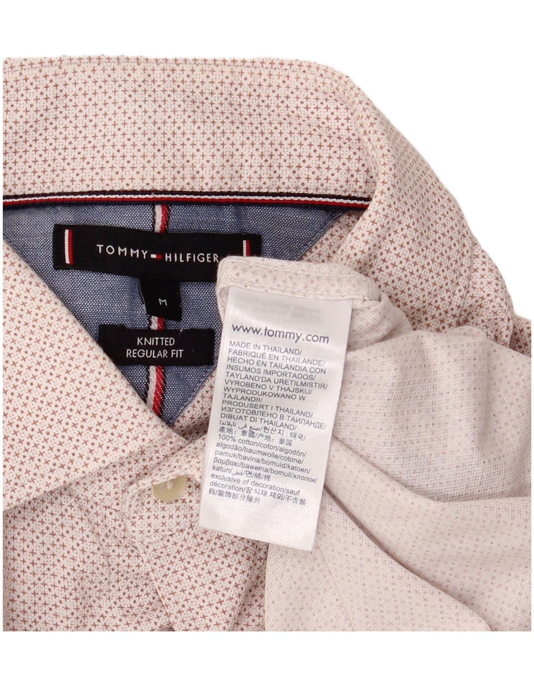 Tommy Hilfiger Mens Regular Fit Shirt Medium Off White Geometric Cotton