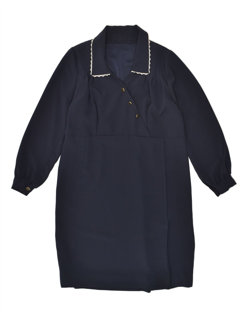 VINTAGE Womens Long Sleeve Pullover Shirt Dress UK 14 Large Navy Blue | Vintage Vintage | Thrift | Second-Hand Vintage | Used Clothing | Messina Hembry 
